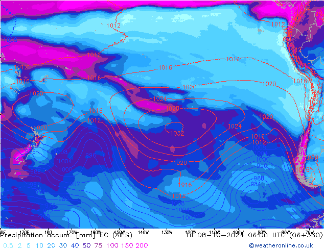 Precipitation accum. EC (AIFS) Tu 08.10.2024 06 UTC