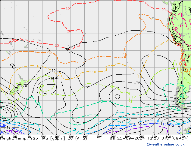 Geop./Temp. 925 hPa EC (AIFS) mié 25.09.2024 12 UTC