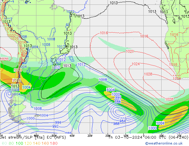 Jet stream/SLP EC (AIFS) Th 03.10.2024 06 UTC