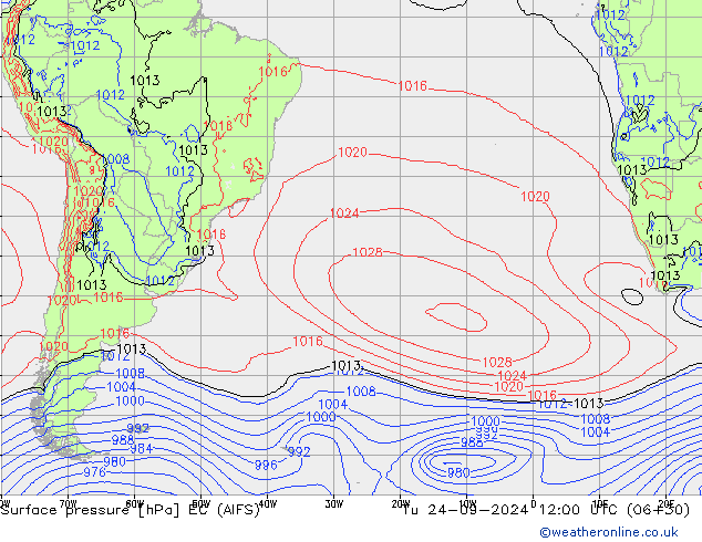 Pressione al suolo EC (AIFS) mar 24.09.2024 12 UTC