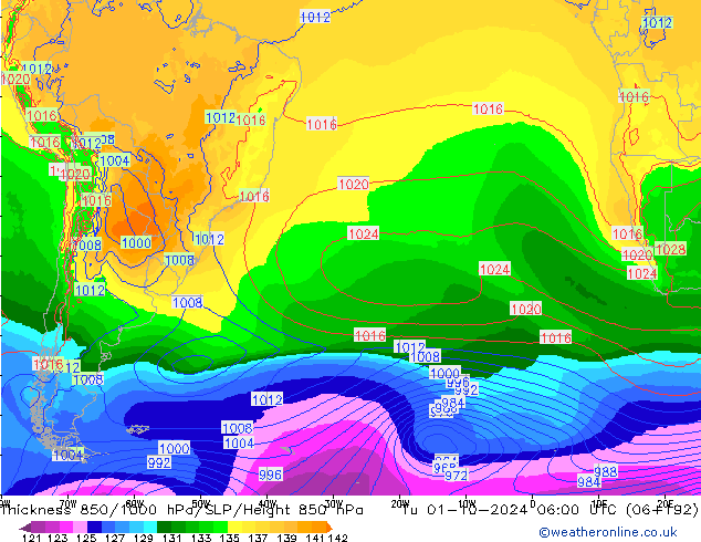 850-1000 hPa Kalınlığı EC (AIFS) Sa 01.10.2024 06 UTC