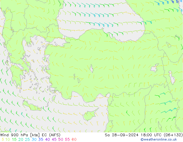 wiatr 900 hPa EC (AIFS) so. 28.09.2024 18 UTC