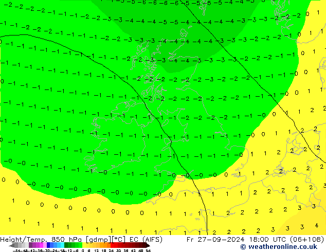 Height/Temp. 850 hPa EC (AIFS) Sex 27.09.2024 18 UTC