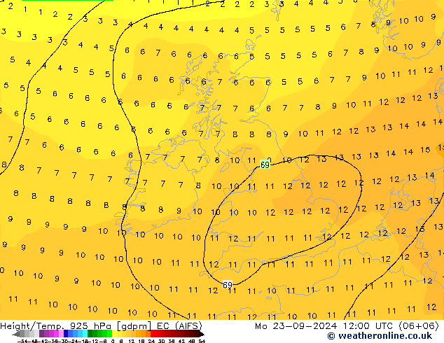 Height/Temp. 925 hPa EC (AIFS) lun 23.09.2024 12 UTC