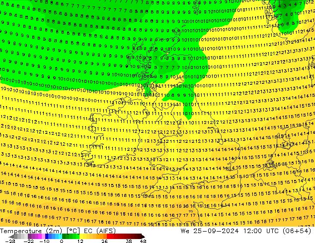 Temperature (2m) EC (AIFS) St 25.09.2024 12 UTC