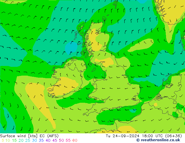 Surface wind EC (AIFS) Tu 24.09.2024 18 UTC