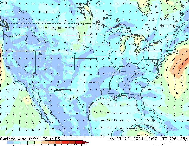 Viento 10 m (bft) EC (AIFS) lun 23.09.2024 12 UTC