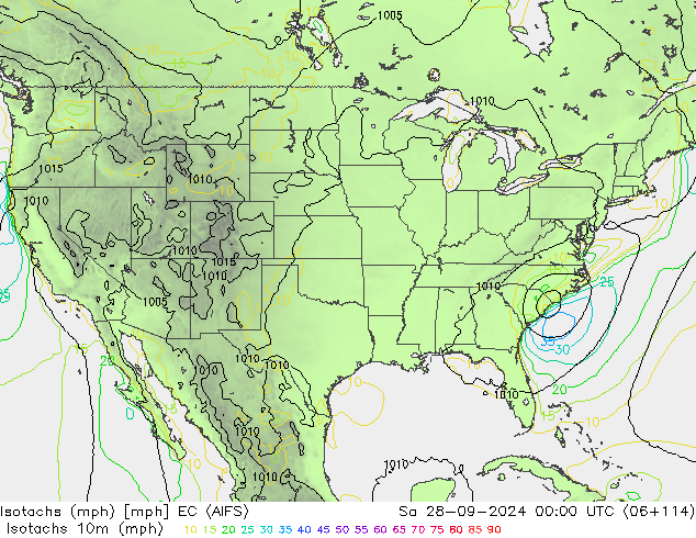 Isotaca (mph) EC (AIFS) sáb 28.09.2024 00 UTC