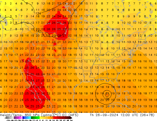 Hoogte/Temp. 850 hPa EC (AIFS) do 26.09.2024 12 UTC