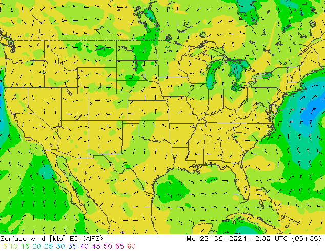 Rüzgar 10 m EC (AIFS) Pzt 23.09.2024 12 UTC