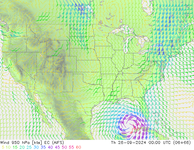 Wind 950 hPa EC (AIFS) Th 26.09.2024 00 UTC