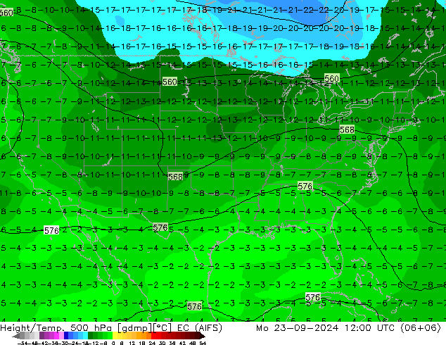 Height/Temp. 500 hPa EC (AIFS) pon. 23.09.2024 12 UTC