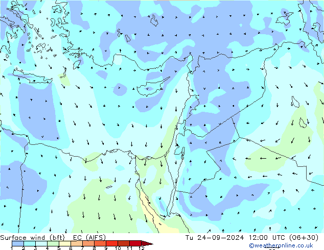 Surface wind (bft) EC (AIFS) Tu 24.09.2024 12 UTC