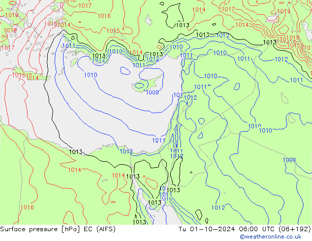 pressão do solo EC (AIFS) Ter 01.10.2024 06 UTC