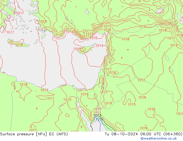 Surface pressure EC (AIFS) Tu 08.10.2024 06 UTC