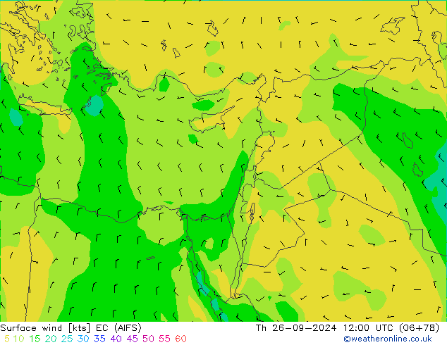 ветер 10 m EC (AIFS) чт 26.09.2024 12 UTC
