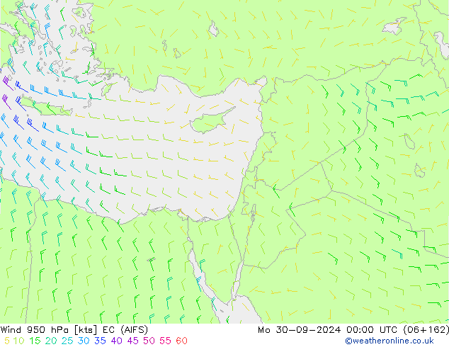 Wind 950 hPa EC (AIFS) Mo 30.09.2024 00 UTC