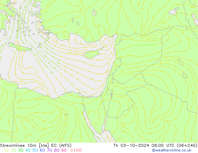 Streamlines 10m EC (AIFS) Th 03.10.2024 06 UTC