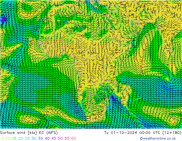 Surface wind EC (AIFS) Tu 01.10.2024 00 UTC