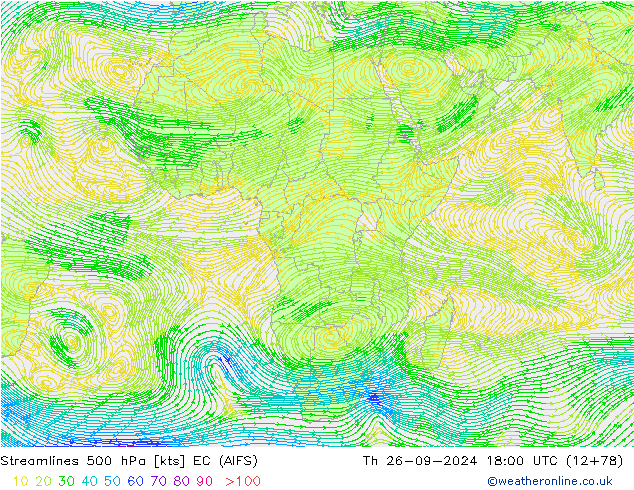 ветер 500 гПа EC (AIFS) чт 26.09.2024 18 UTC