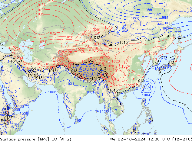 Surface pressure EC (AIFS) We 02.10.2024 12 UTC