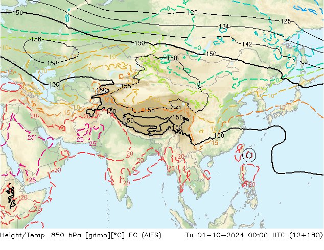 Height/Temp. 850 hPa EC (AIFS) Ter 01.10.2024 00 UTC