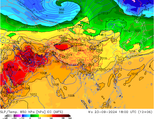 SLP/Temp. 850 hPa EC (AIFS)  23.09.2024 18 UTC