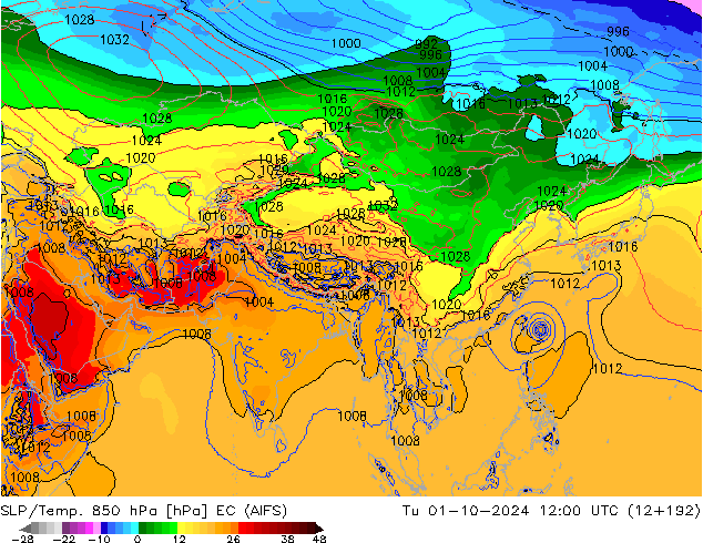 SLP/Temp. 850 hPa EC (AIFS) mar 01.10.2024 12 UTC