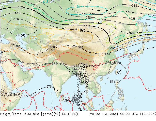 Hoogte/Temp. 500 hPa EC (AIFS) wo 02.10.2024 00 UTC