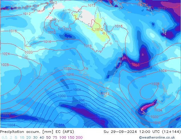 Precipitation accum. EC (AIFS) Ne 29.09.2024 12 UTC