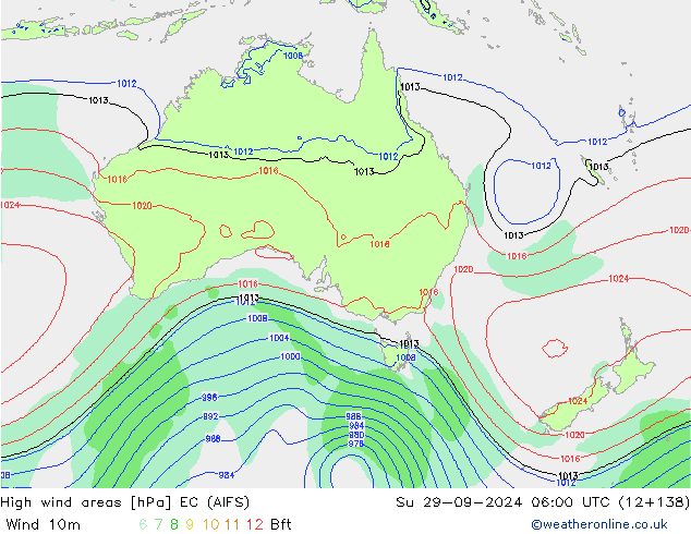 High wind areas EC (AIFS) Dom 29.09.2024 06 UTC