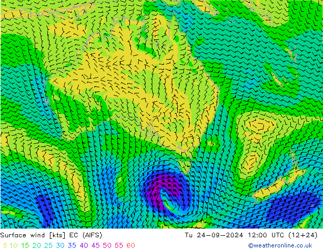 Surface wind EC (AIFS) Tu 24.09.2024 12 UTC