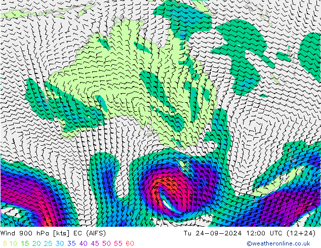 Viento 900 hPa EC (AIFS) mar 24.09.2024 12 UTC