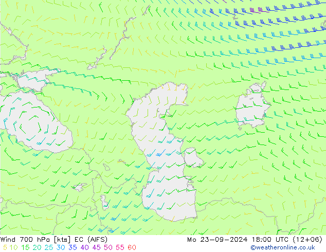 Rüzgar 700 hPa EC (AIFS) Pzt 23.09.2024 18 UTC