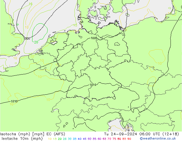 Isotachs (mph) EC (AIFS) mar 24.09.2024 06 UTC