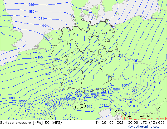 Pressione al suolo EC (AIFS) gio 26.09.2024 00 UTC