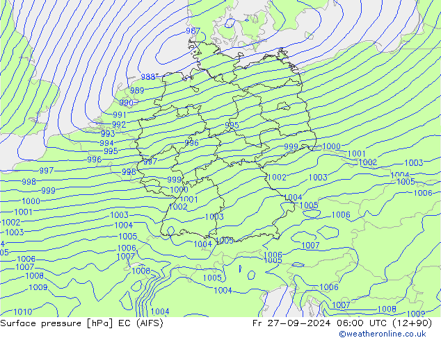 Pressione al suolo EC (AIFS) ven 27.09.2024 06 UTC