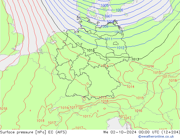 Surface pressure EC (AIFS) We 02.10.2024 00 UTC