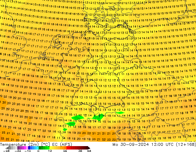 Temperature (2m) EC (AIFS) Po 30.09.2024 12 UTC