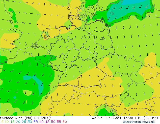 Surface wind EC (AIFS) We 25.09.2024 18 UTC