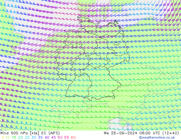 Wind 500 hPa EC (AIFS) We 25.09.2024 06 UTC