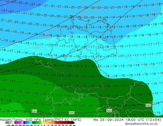 Height/Temp. 500 hPa EC (AIFS) We 25.09.2024 18 UTC