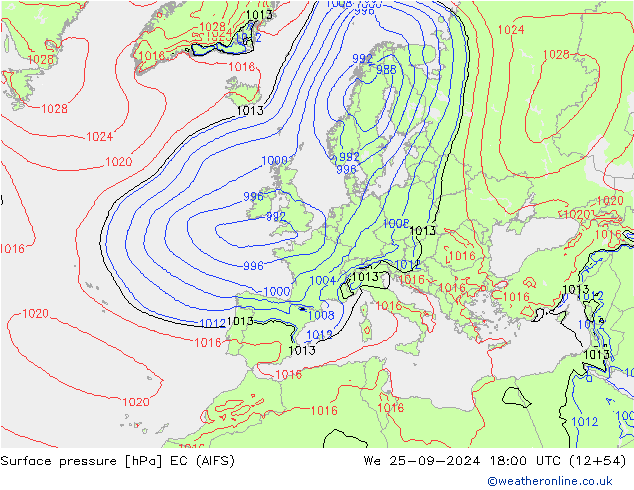 Surface pressure EC (AIFS) We 25.09.2024 18 UTC