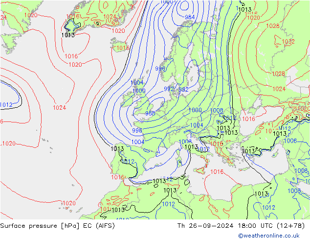 ciśnienie EC (AIFS) czw. 26.09.2024 18 UTC