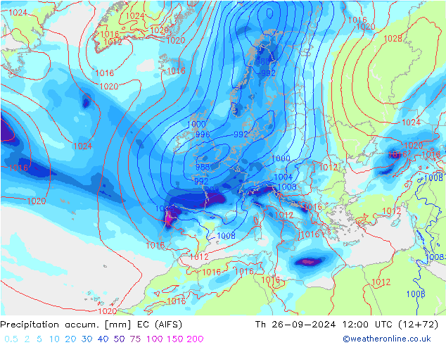 Precipitation accum. EC (AIFS) Th 26.09.2024 12 UTC