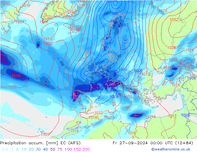 Totale neerslag EC (AIFS) vr 27.09.2024 00 UTC