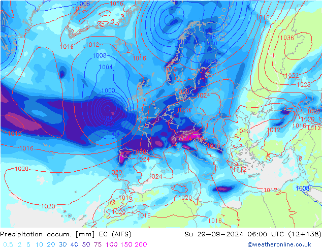 Précipitation accum. EC (AIFS) dim 29.09.2024 06 UTC