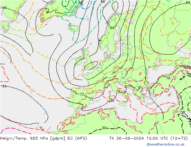 Height/Temp. 925 hPa EC (AIFS) Qui 26.09.2024 12 UTC