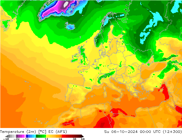 température (2m) EC (AIFS) dim 06.10.2024 00 UTC