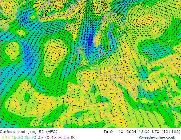 Viento 10 m EC (AIFS) mar 01.10.2024 12 UTC